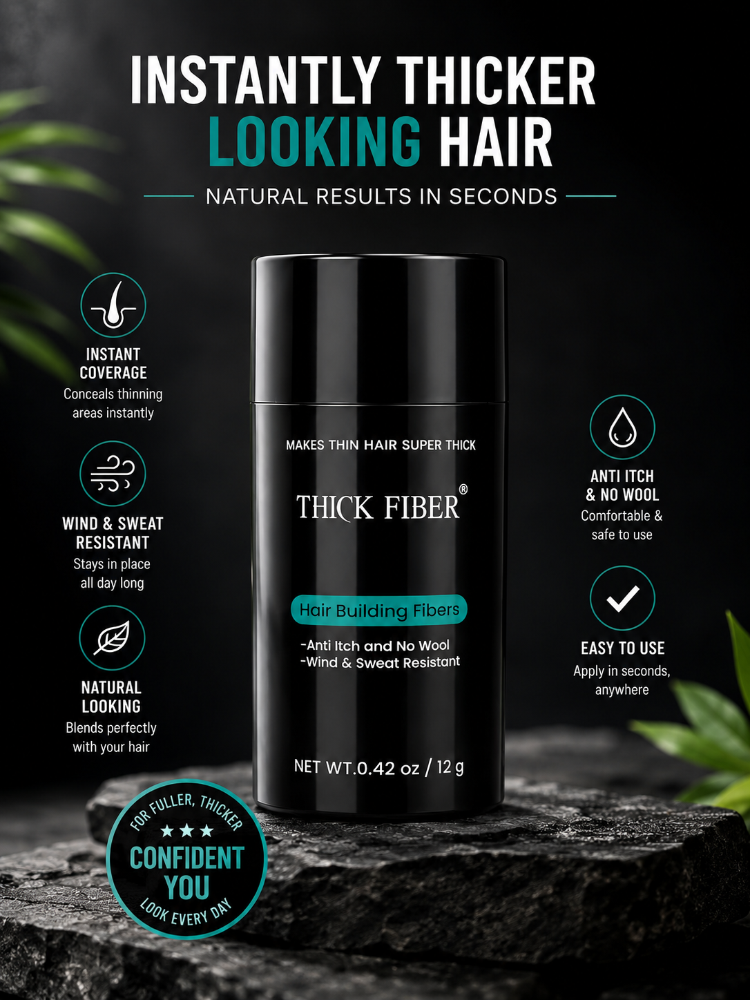THICK FIBER™ Hair Building Fibers (Pack of 2) | Instant Fuller Looking Hair