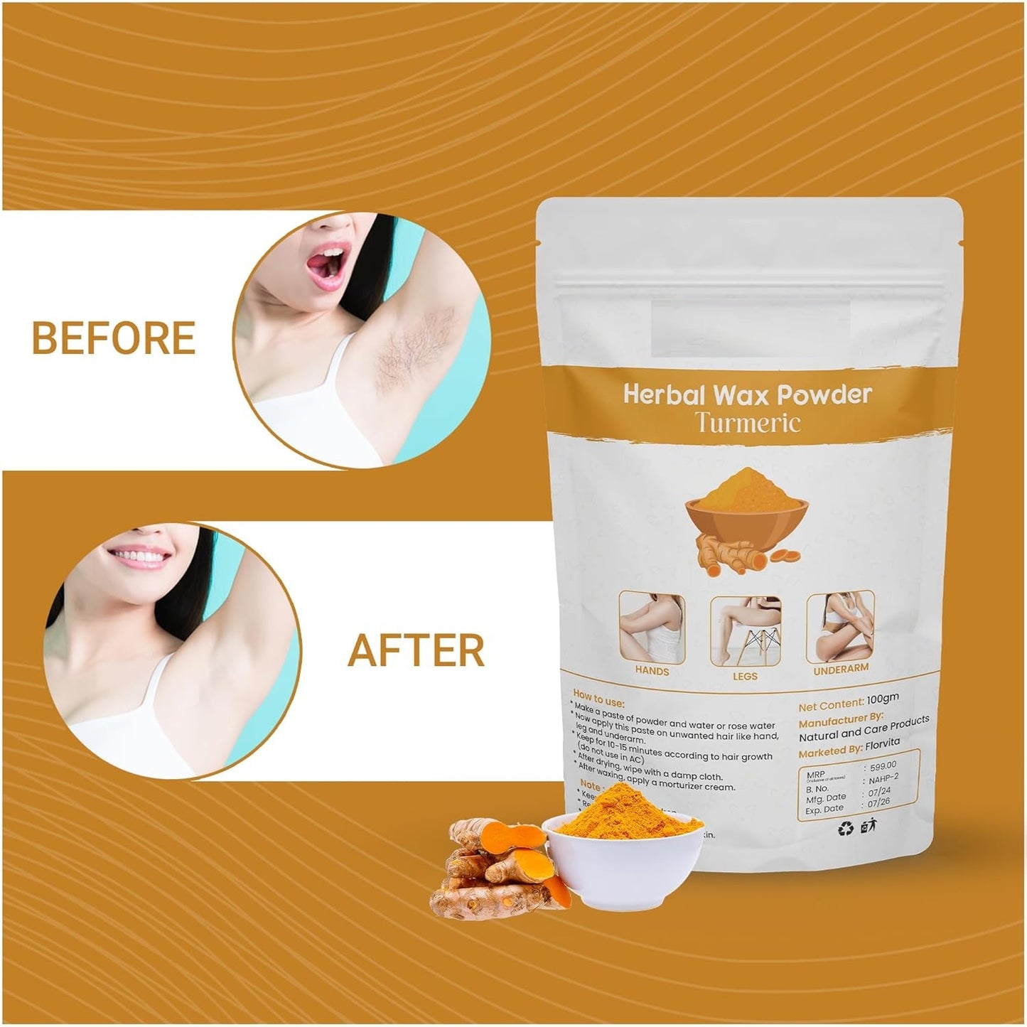 Tumeric Hair Removal Wax Powder (Pack Of 2)
