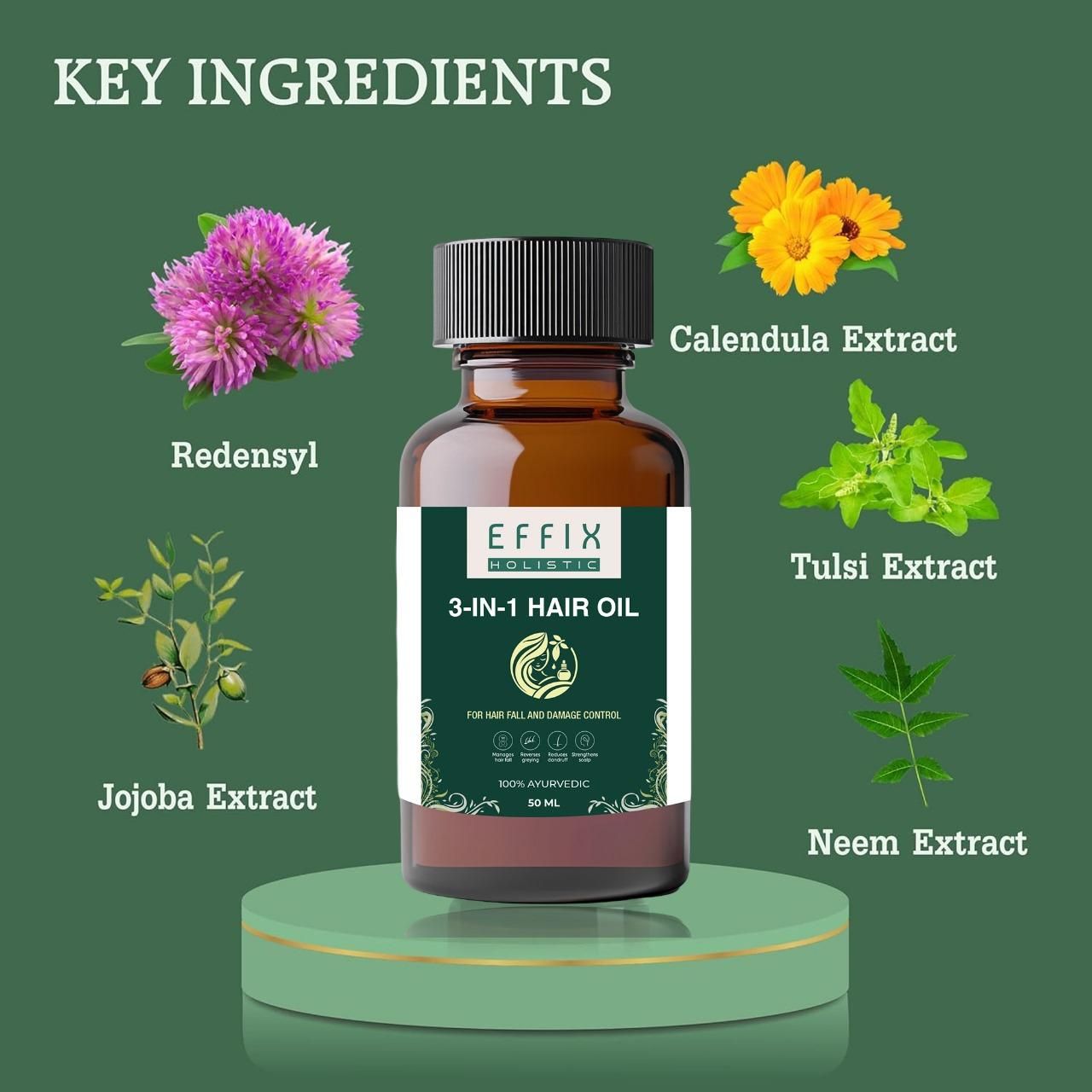 3‑in‑1 Ayurvedic Hair Oil | Chemical-Free | With 30+ Ayurvedic Herbs ( Buy 1 Get 1 Free )