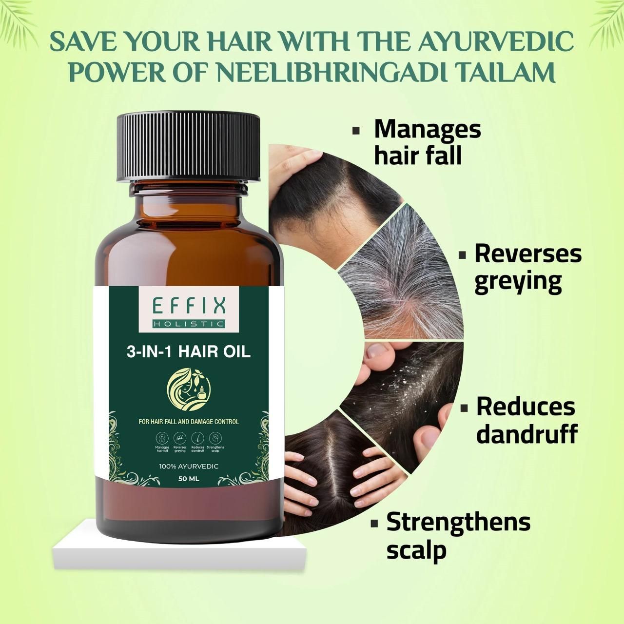 3‑in‑1 Ayurvedic Hair Oil | Chemical-Free | With 30+ Ayurvedic Herbs ( Buy 1 Get 1 Free )