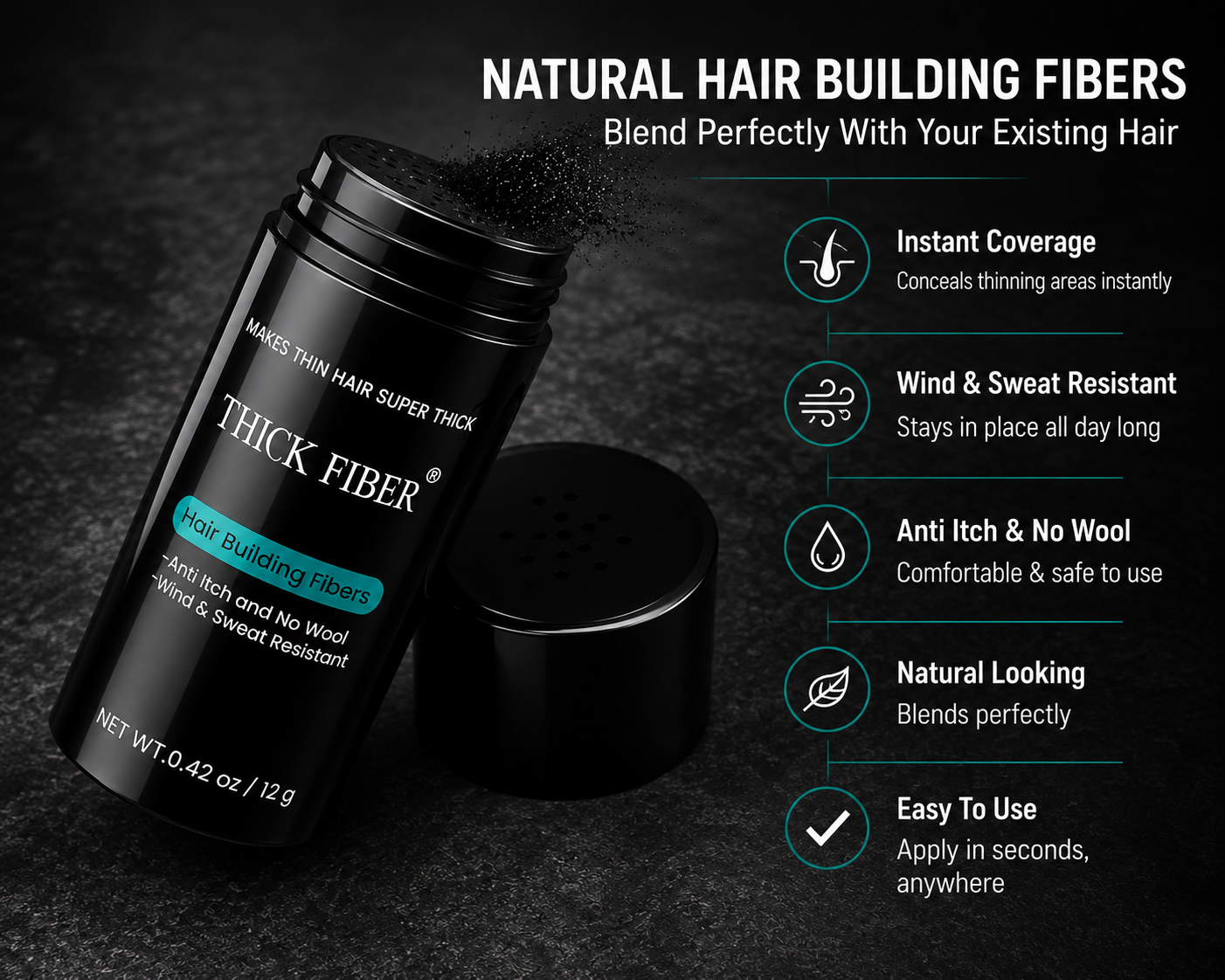 THICK FIBER™ Hair Building Fibers (Pack of 2) | Instant Fuller Looking Hair