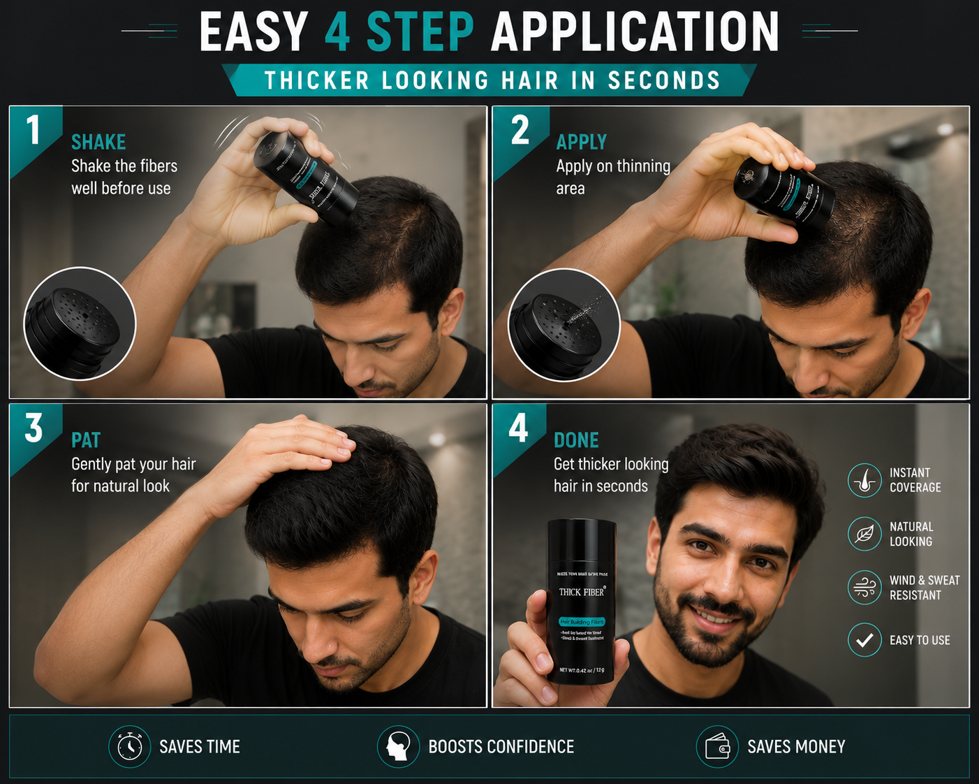 THICK FIBER™ Hair Building Fibers (Pack of 2) | Instant Fuller Looking Hair