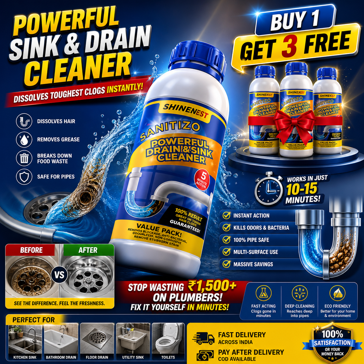 Powerful Sink & Drain Cleaner - Buy 1 Get 3 Free