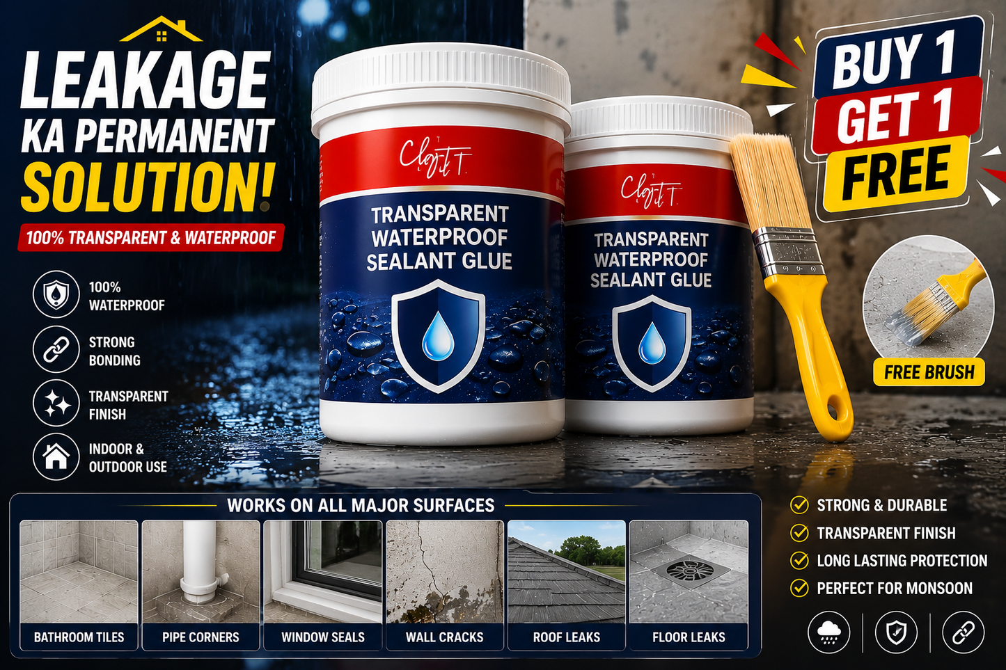 Transparent Waterproof Glue Plus Brush Buy 1 Get 1 Free