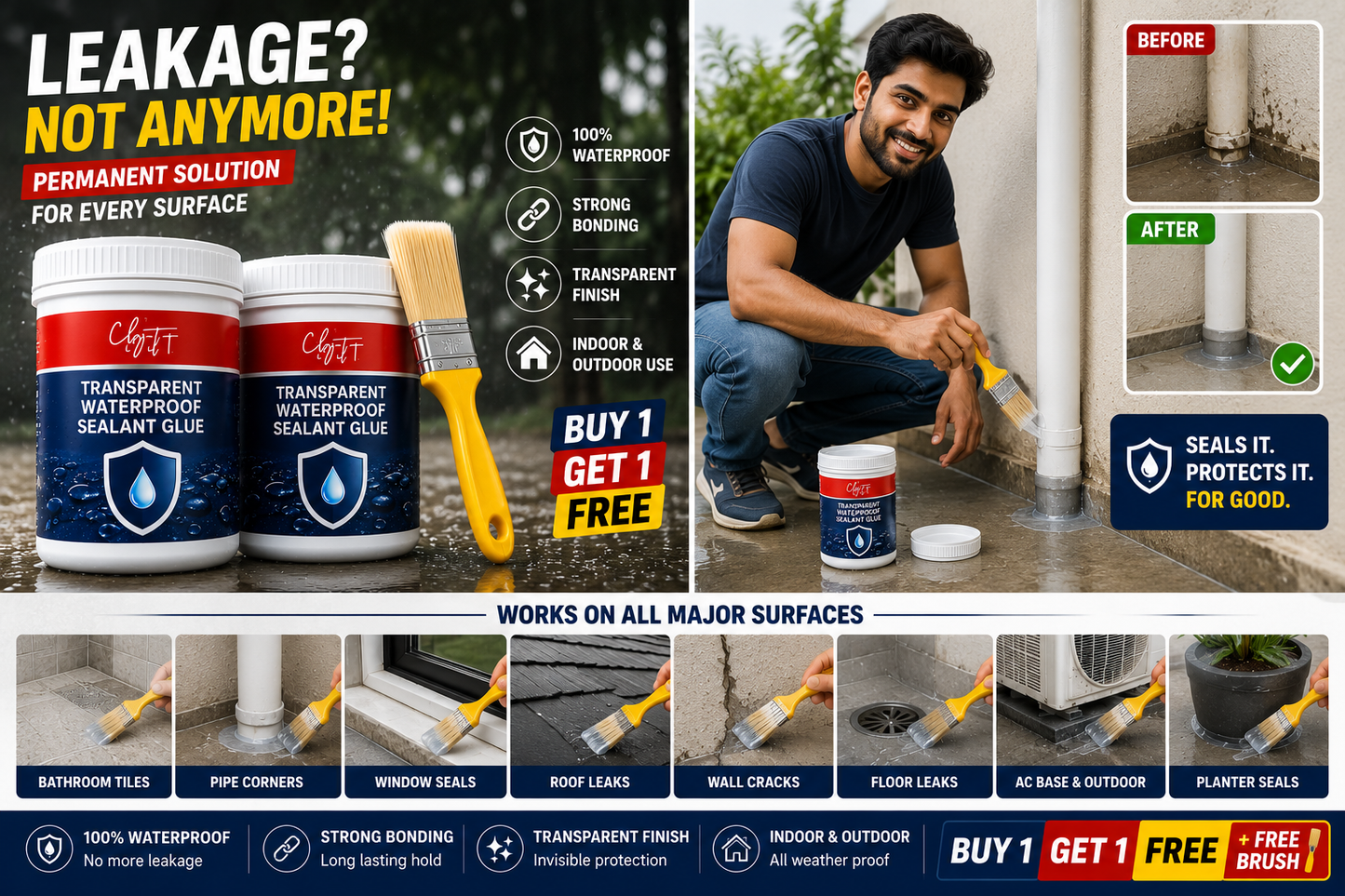 Transparent Waterproof Glue Plus Brush Buy 1 Get 1 Free