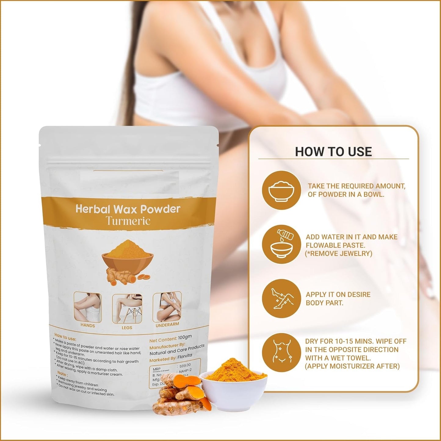 Tumeric Hair Removal Wax Powder (Pack Of 2)