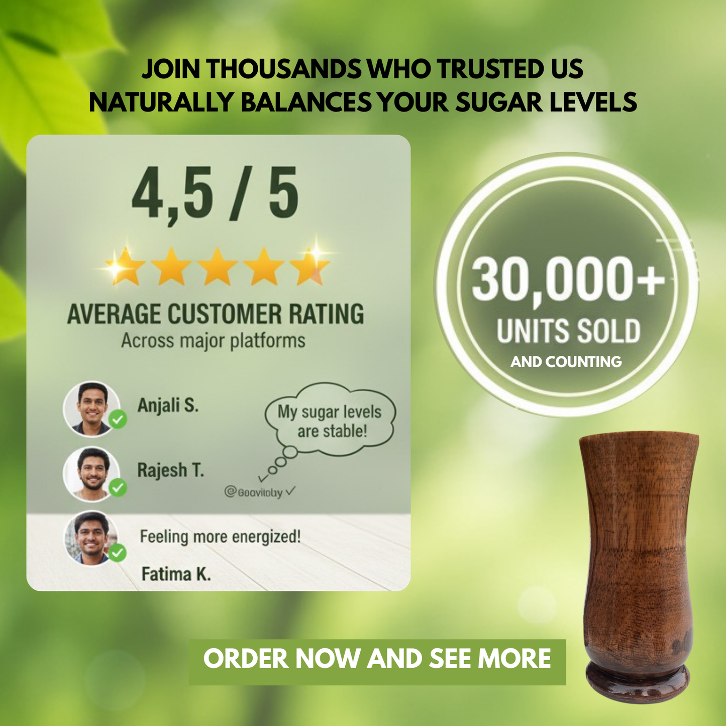 Daily Wellness Wooden Glass(100% Ayurvedic)